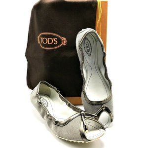 TOD'S Khaki Fabric & Bronze Leather Open-toe Balle